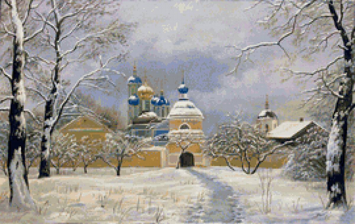 Оптина пустынь - природа, церковь, снег, пейзаж зима - предпросмотр