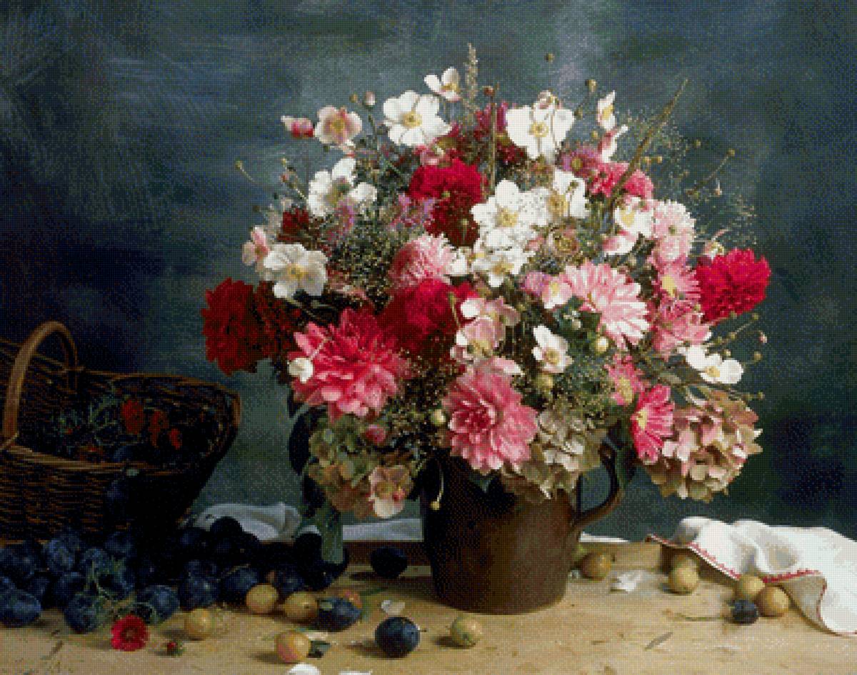 Цветы - цветы, фрукты, натюрморт, букет - предпросмотр