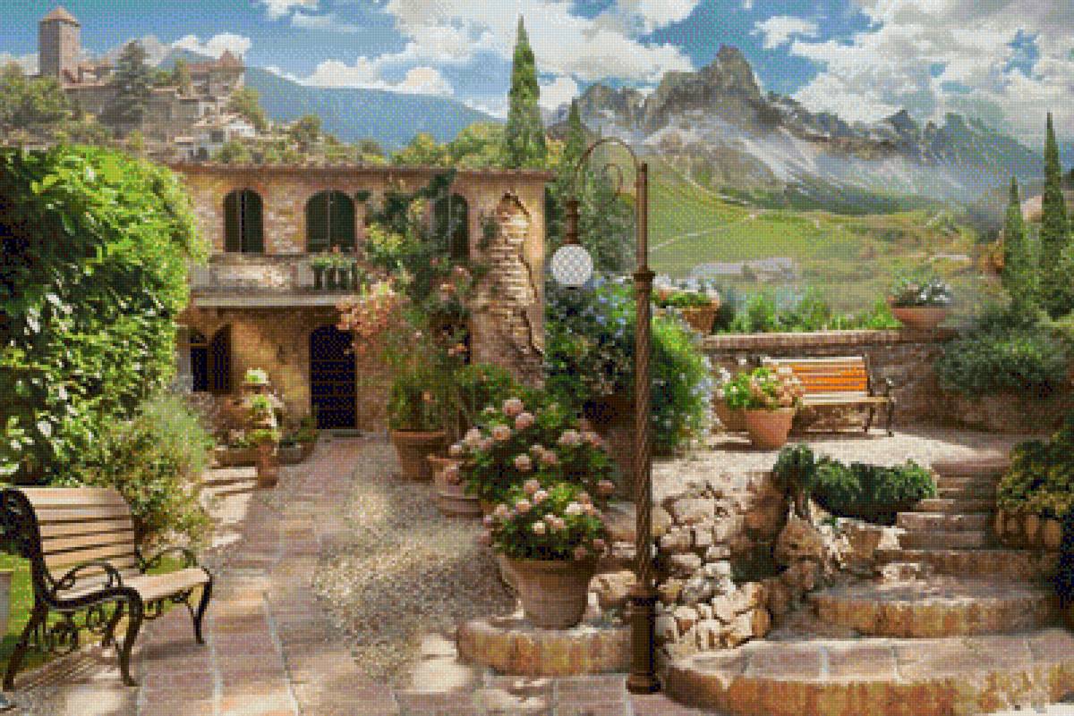 Домик в горах - фонарь, лето, пейзаж, горы, домик, природа, дом - предпросмотр