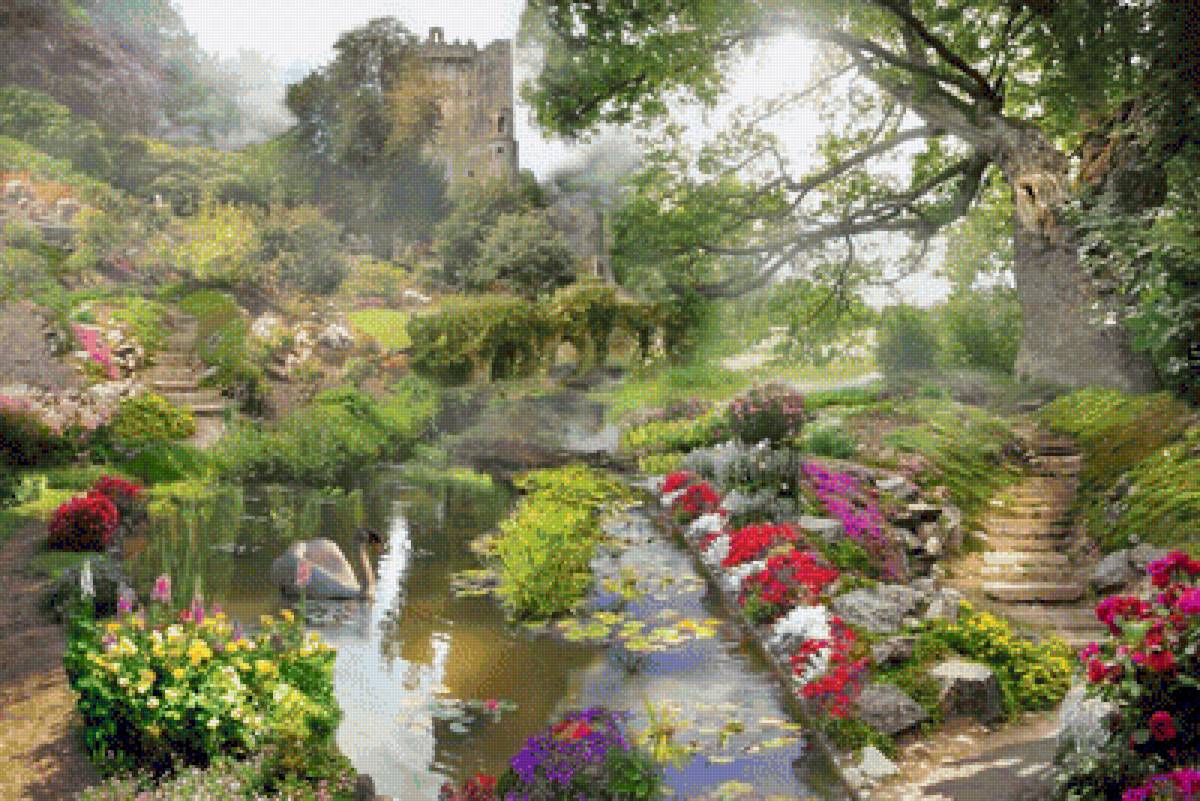 Пейзаж - лебедь, природа, цветы, лето, парк, пруд, пейзаж - предпросмотр