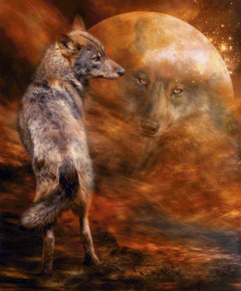 Волк - животные, луна, рисунок, волк - предпросмотр