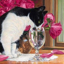 Схема вышивки «Кот и розы»