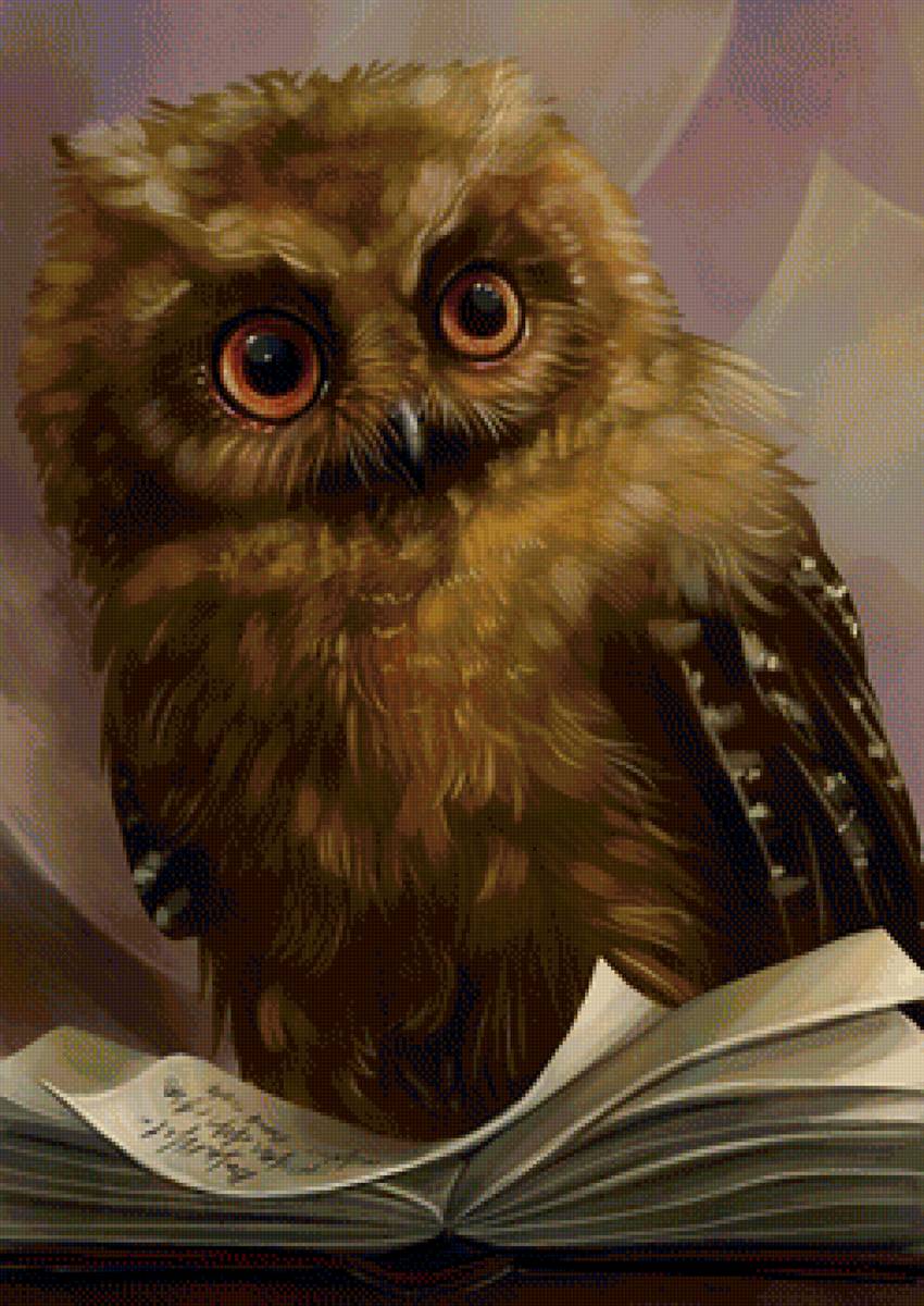 Сова - рисунок, птица, сова, книга - предпросмотр