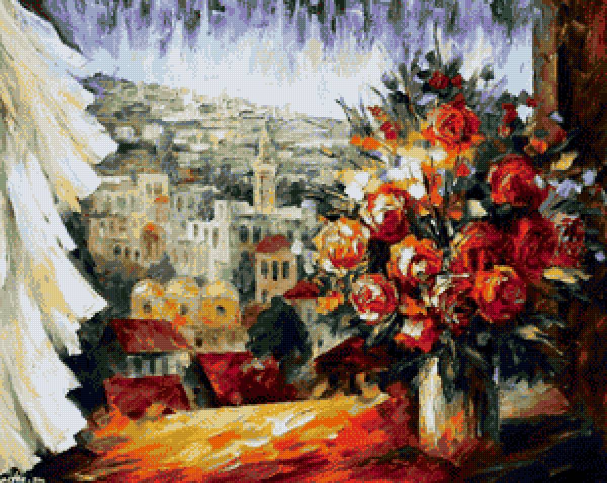 розы на окне - розы, пейзаж, букет, окно - предпросмотр