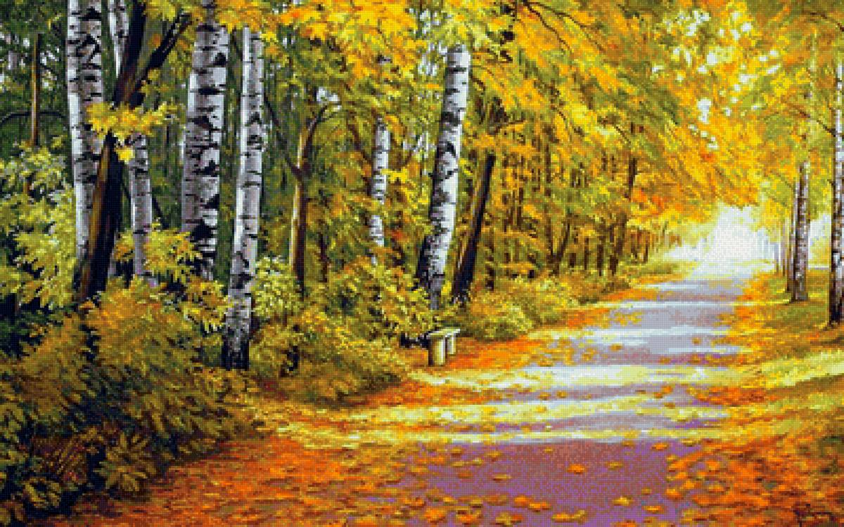 Осенняя аллея - березы, осень, листья - предпросмотр