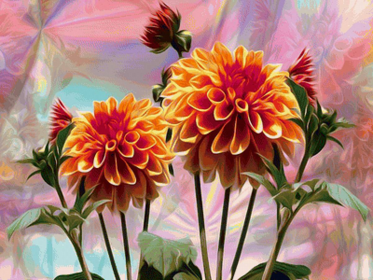Цветы - цветы, рисунок, георгины - предпросмотр
