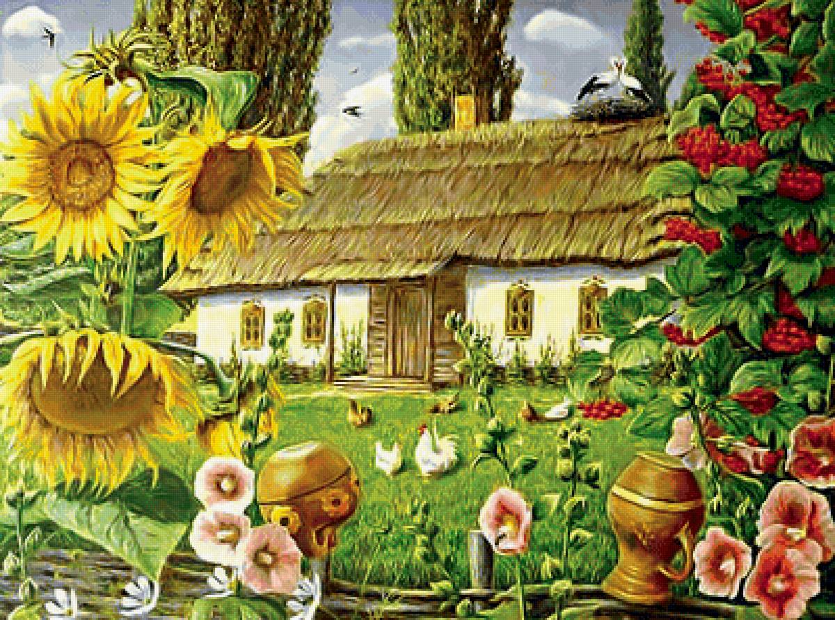 Серия "Волшебные домики". Украинская хата - украинская хата, природа, пейзаж, дома - предпросмотр