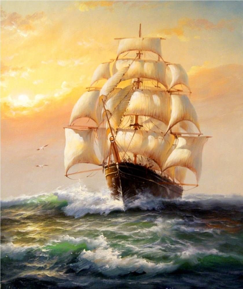 море, парусник, чайки - парусник, море, чайки - оригинал