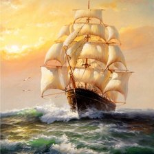 Схема вышивки «море, парусник, чайки»