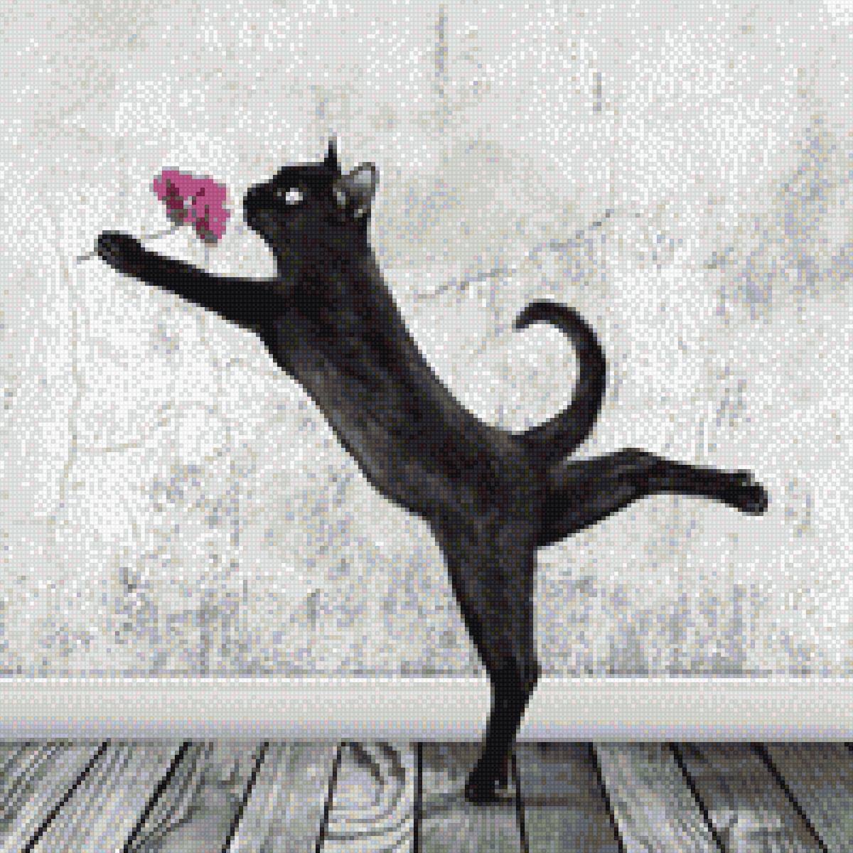 кошкино счастье - кошка, цветок, танец, счастье - предпросмотр