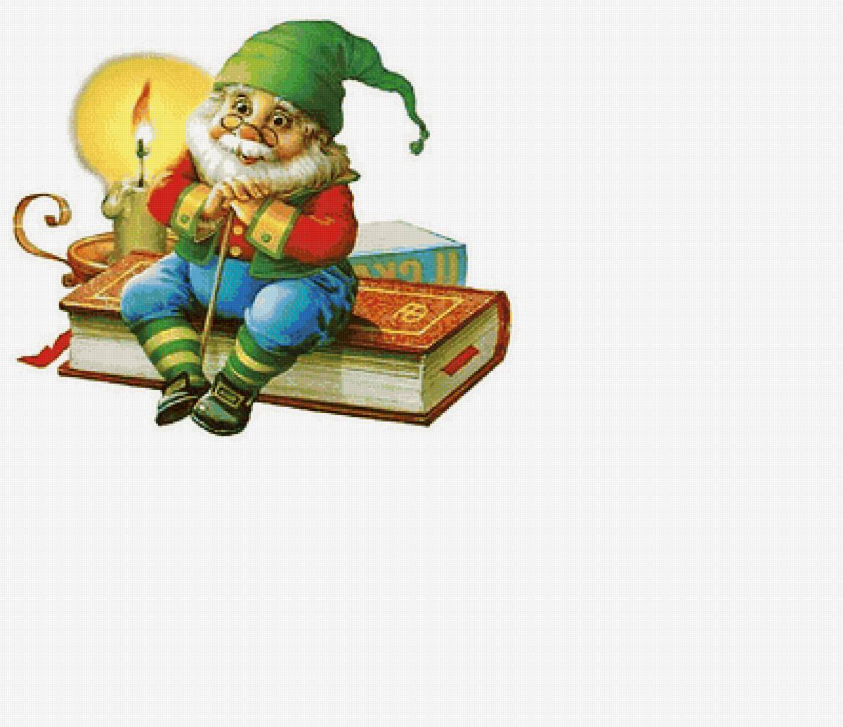 Книжный гном 210х250 крестиков - свеча, гном, книги, сказка - предпросмотр