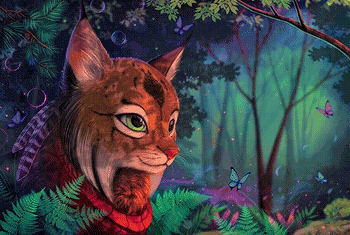 Кошечка - лес, рисунок, кошка, рысь, животные - предпросмотр