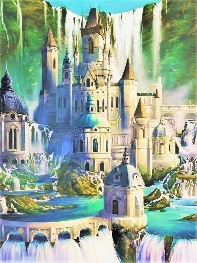 Замок - водопад, природа, замок, фентези - оригинал