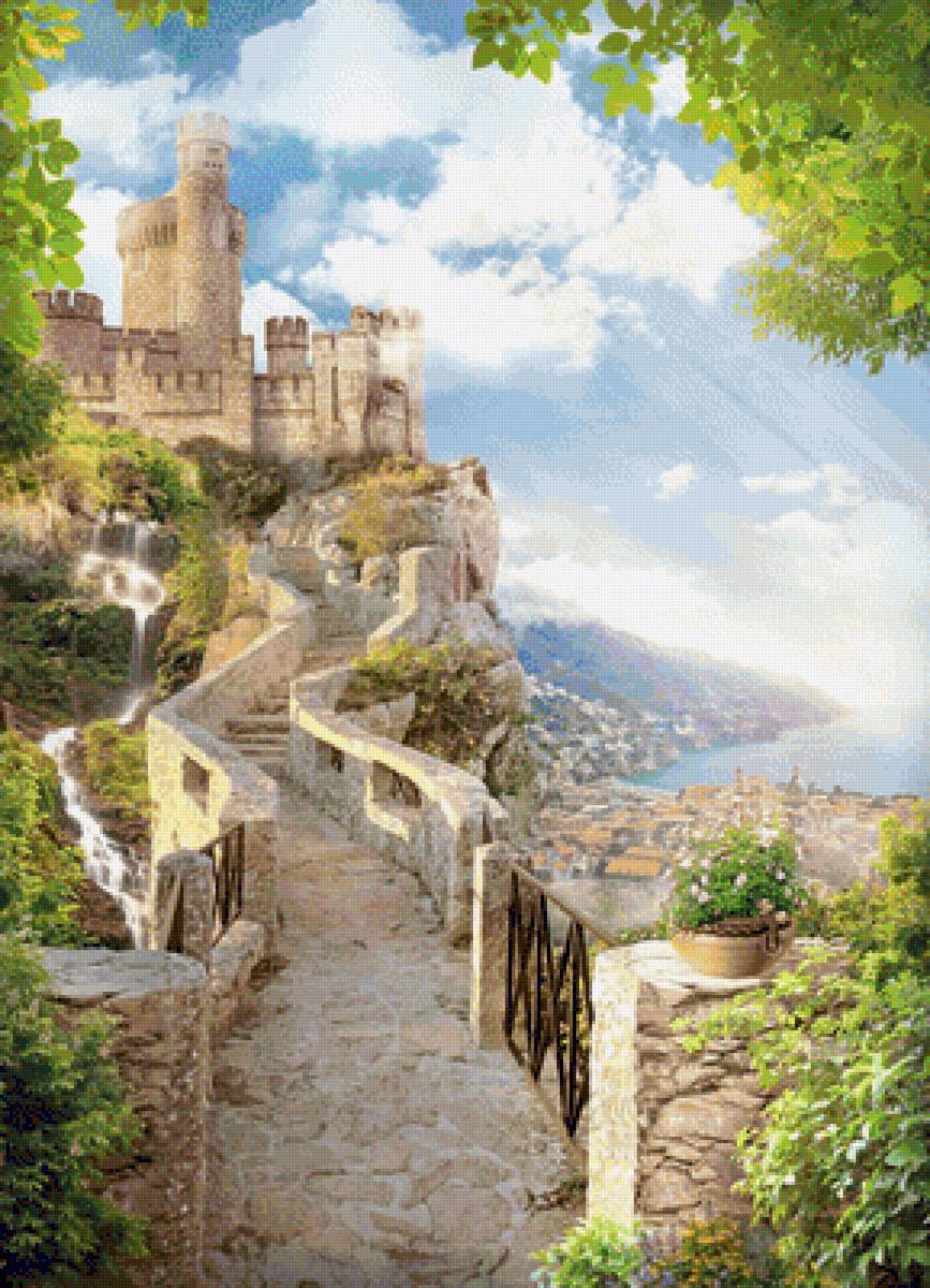 Замок у моря - замок, лето, город, море, пейзаж, природа - предпросмотр