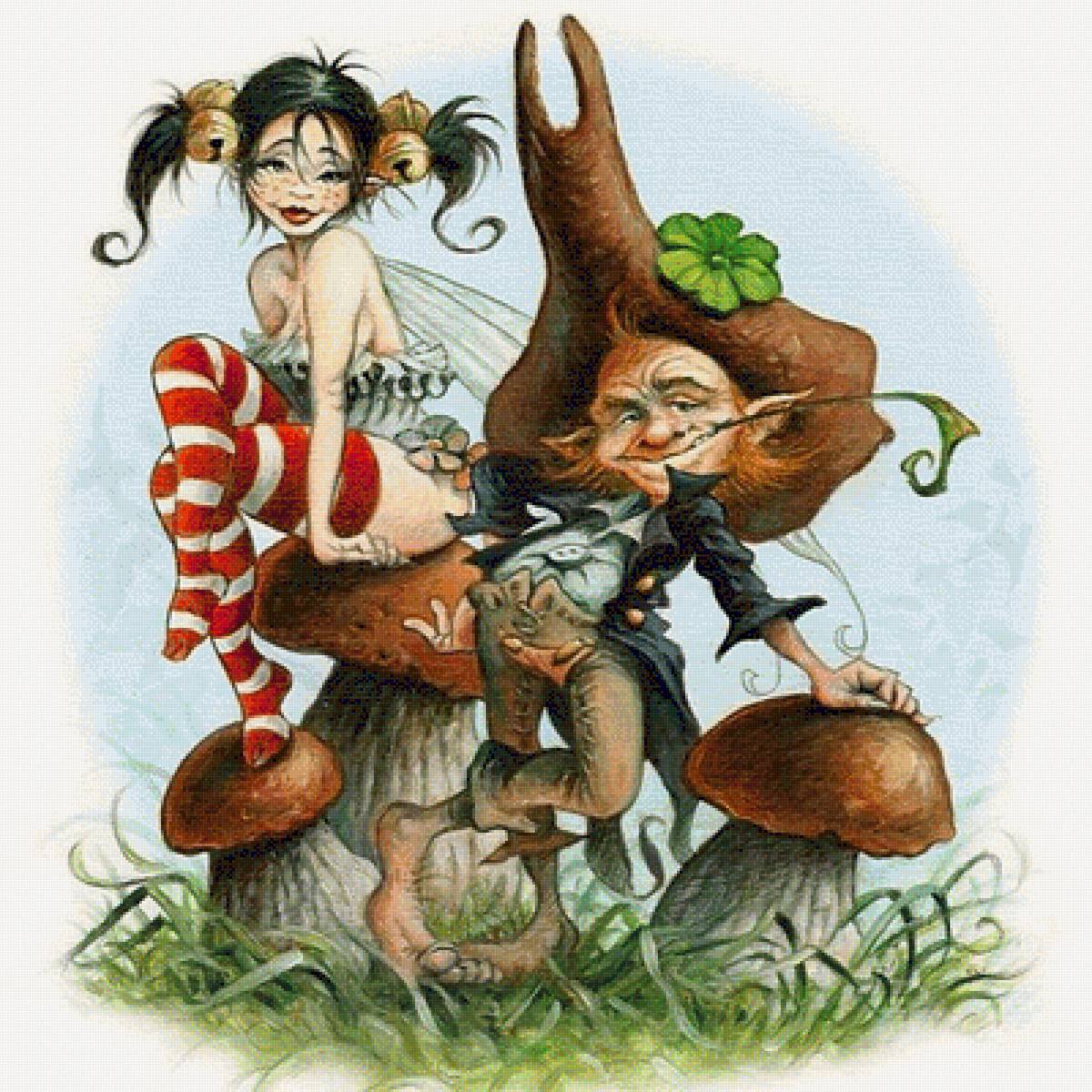 Пошалим? /большая/ - гном, девушка, сказка, гриб - предпросмотр