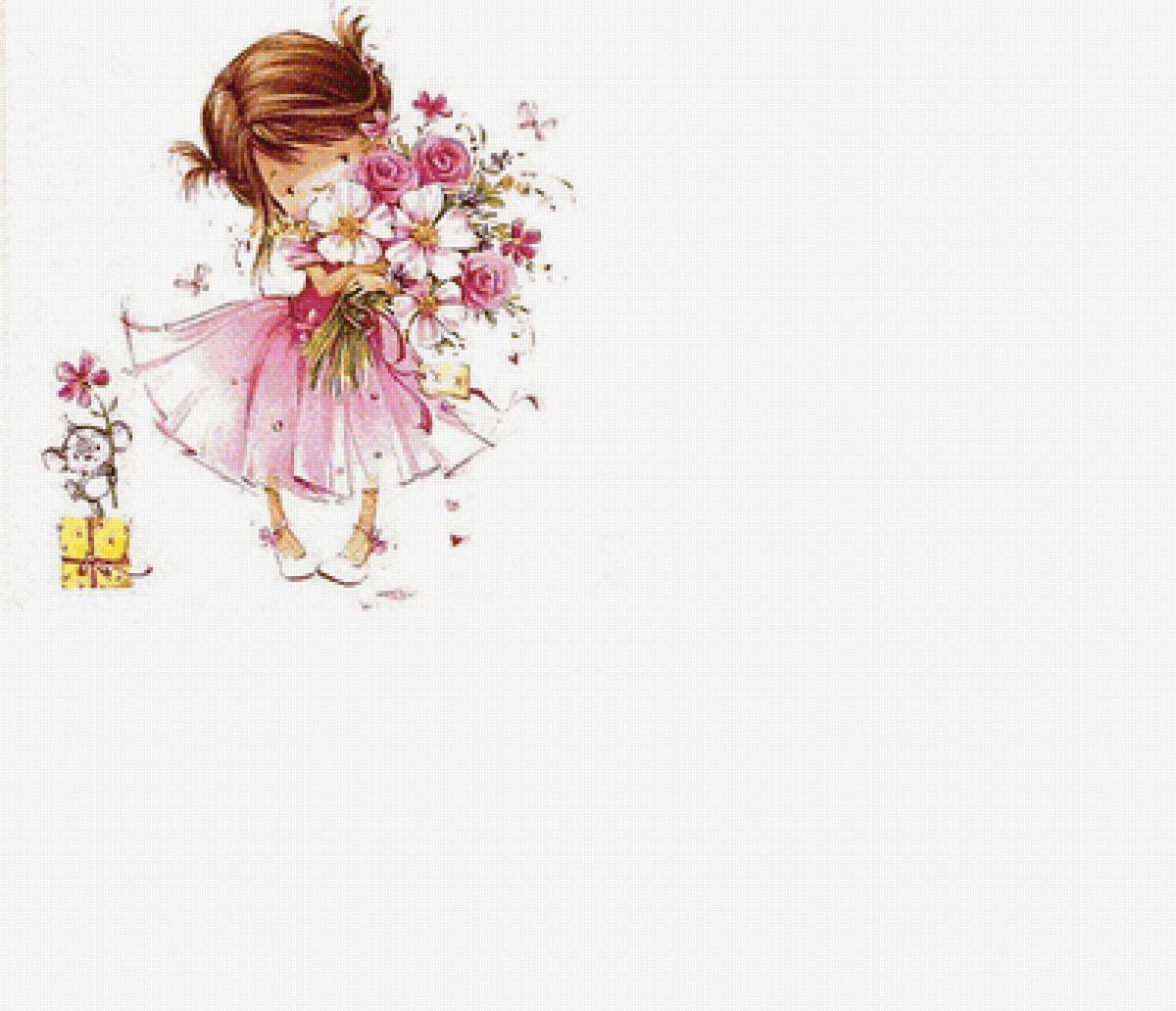 Девочка 1  /размер 200 х 210 крестиков с хорошим качеством/ - букет, девочка, дети, мышка - предпросмотр