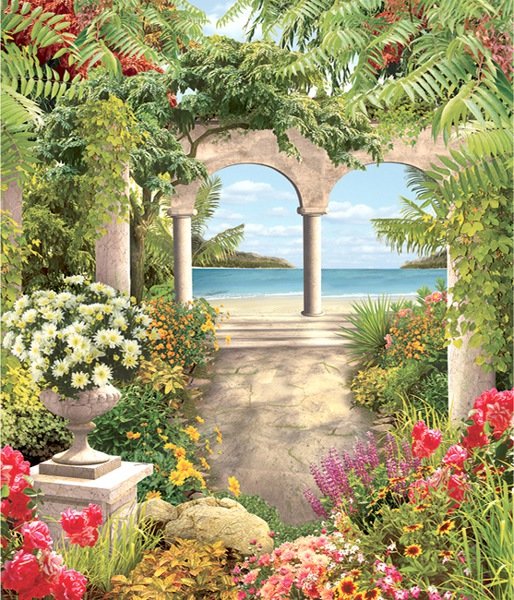 У моря - цветы, море, пейзаж, лето, природа - оригинал