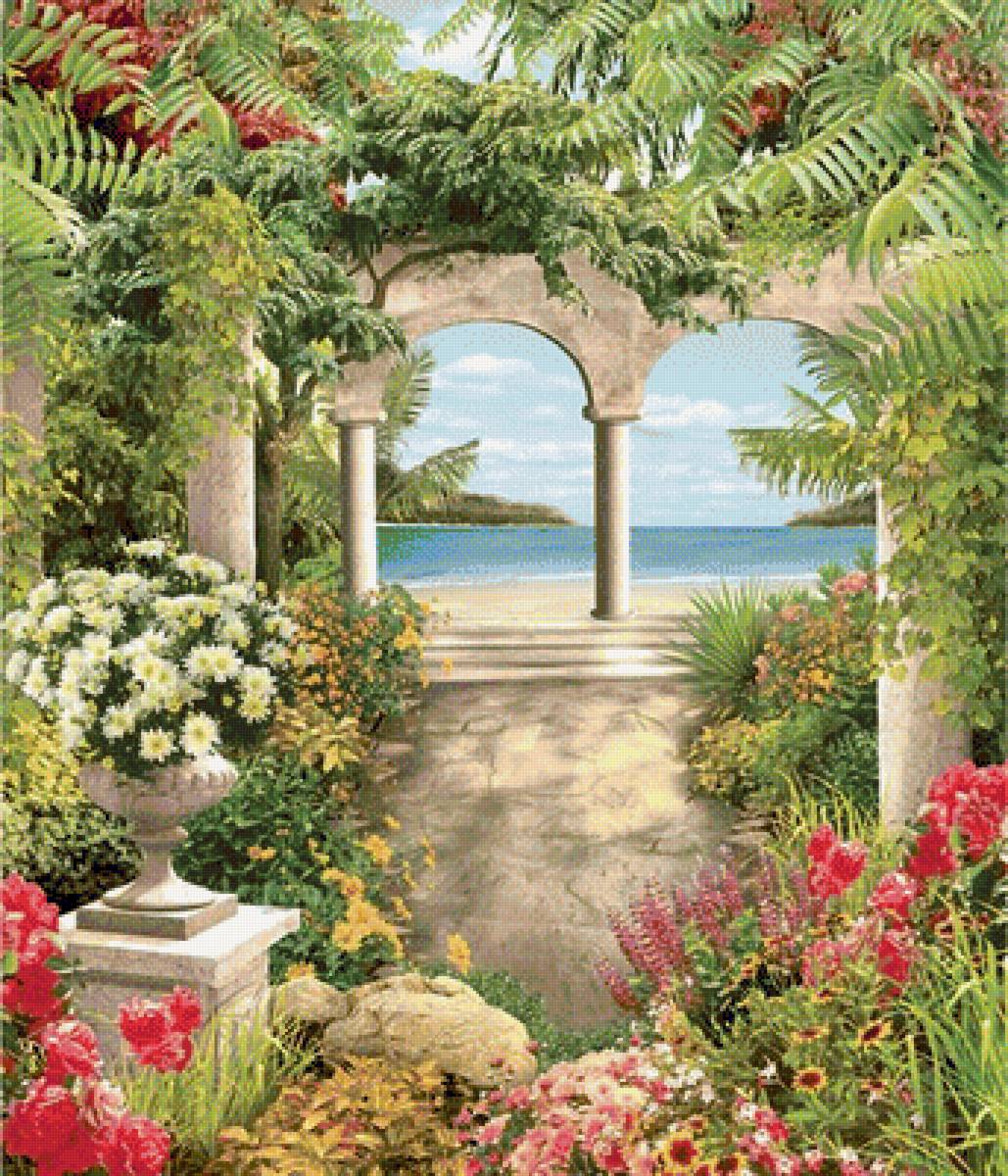 У моря - море, цветы, лето, пейзаж, природа - предпросмотр