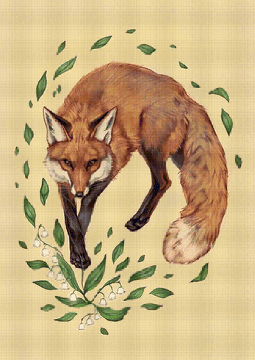 Лисичка и цветы - рисунок, лисичка, цветы, лиса - предпросмотр