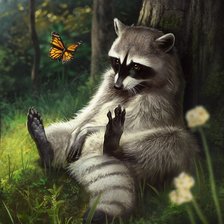 Схема вышивки «Енот и бабочка»