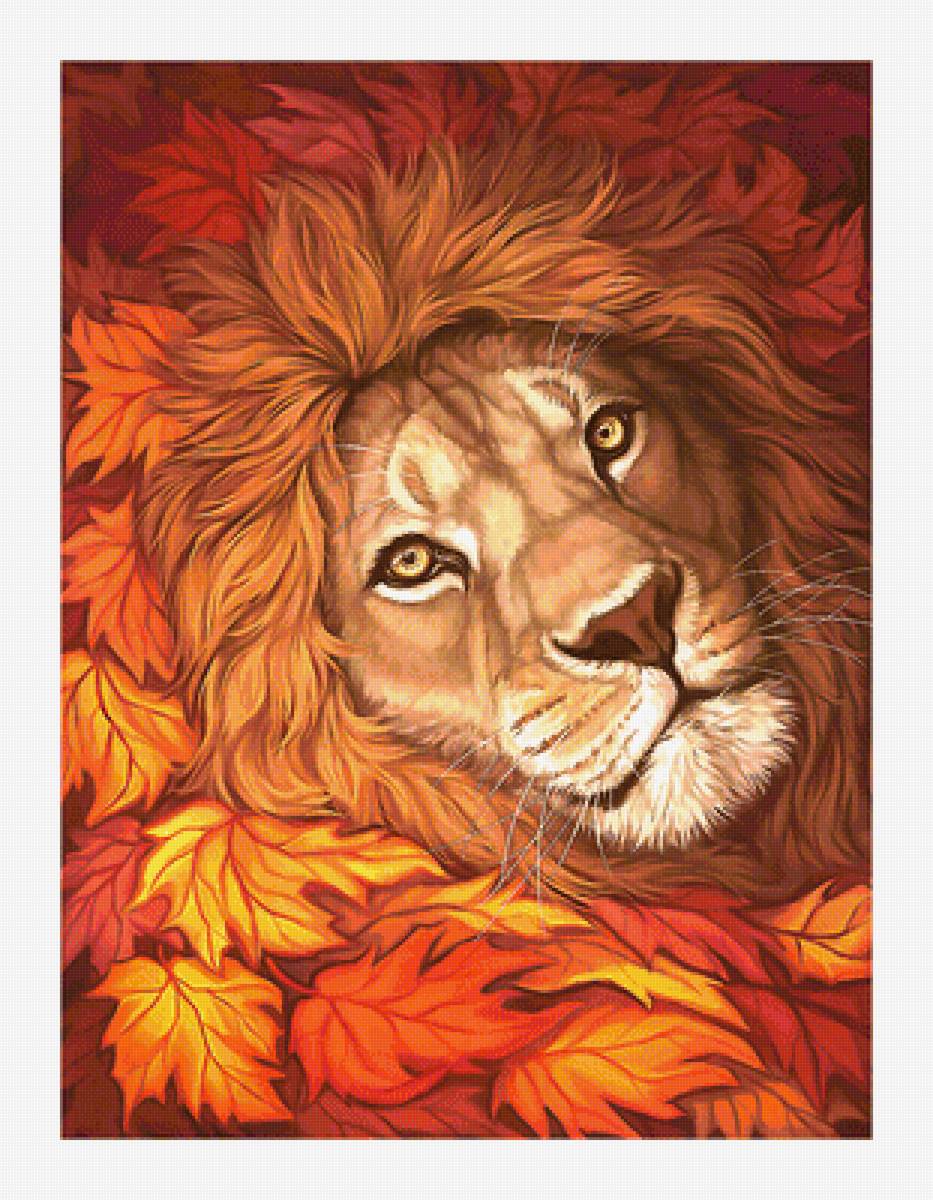 Серия "Хищники". Осенний Лев - хищники, лев, животные - предпросмотр