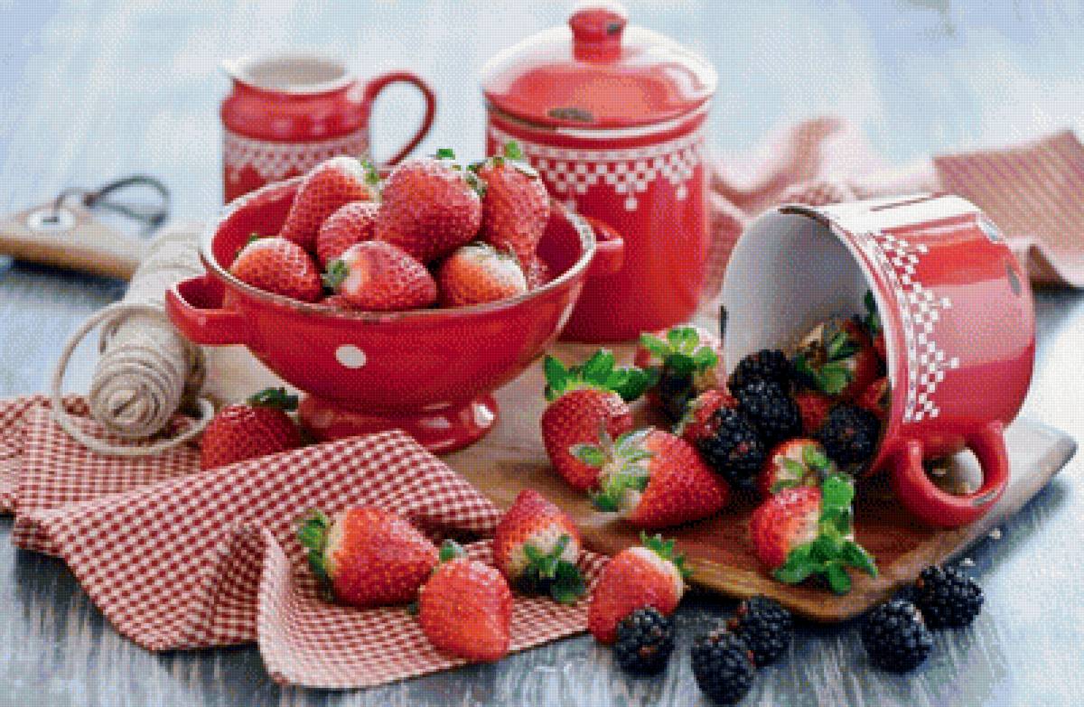 Ягодки - натюрморт, ягоды, ежевика, клубника - предпросмотр