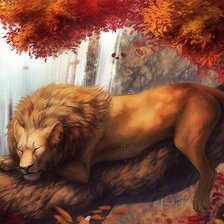 Схема вышивки «Лев у водопада»