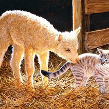 Схема вышивки «Ягнёнок и котёнок. худ Персис Клейтон»