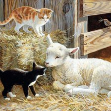 Схема вышивки «Котята и ягнёнок. худ Персис Клейтон»