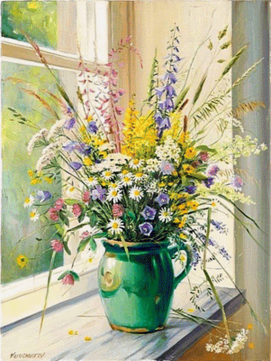 Букет из детства - букет, цветы, окно - предпросмотр