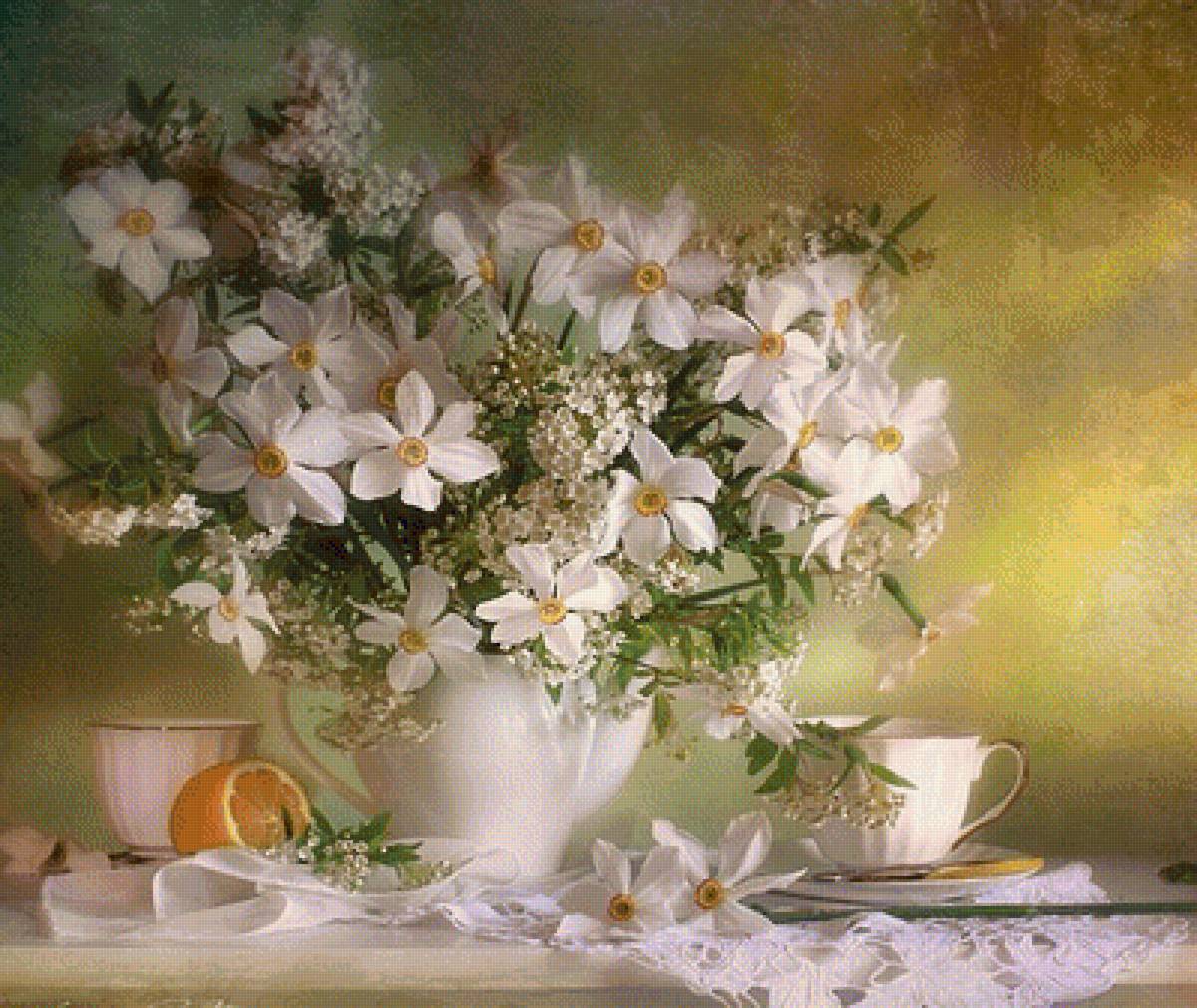 Белые цветы - натюрморт, цветы, букет - предпросмотр