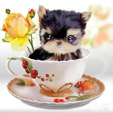 Схема вышивки «Щенок и роза»