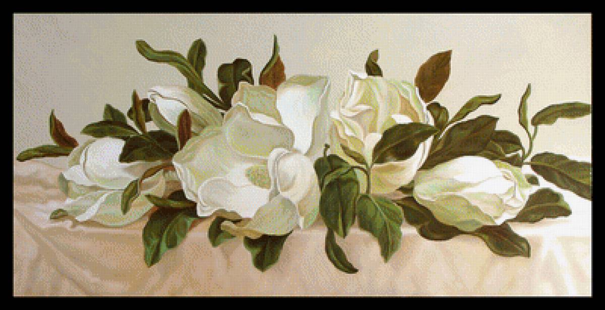 MAGNOLIAS BLANCAS - 400 x 205 cruces - предпросмотр