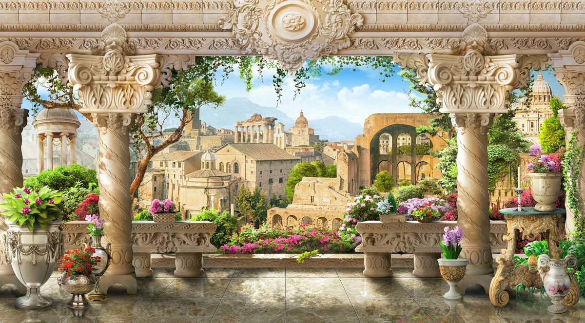 Старый город - пейзаж, город, дома, терраса, цветы - оригинал