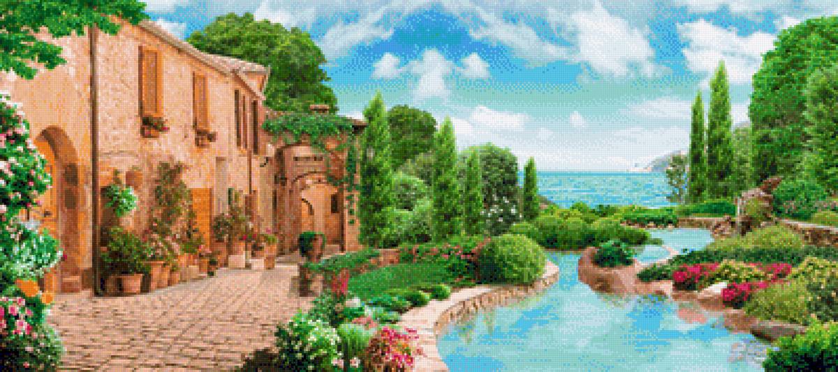 Пейзаж - цветы, лето, пейзаж, море, природа - предпросмотр