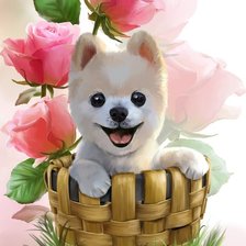 Схема вышивки «Щенок и розы»