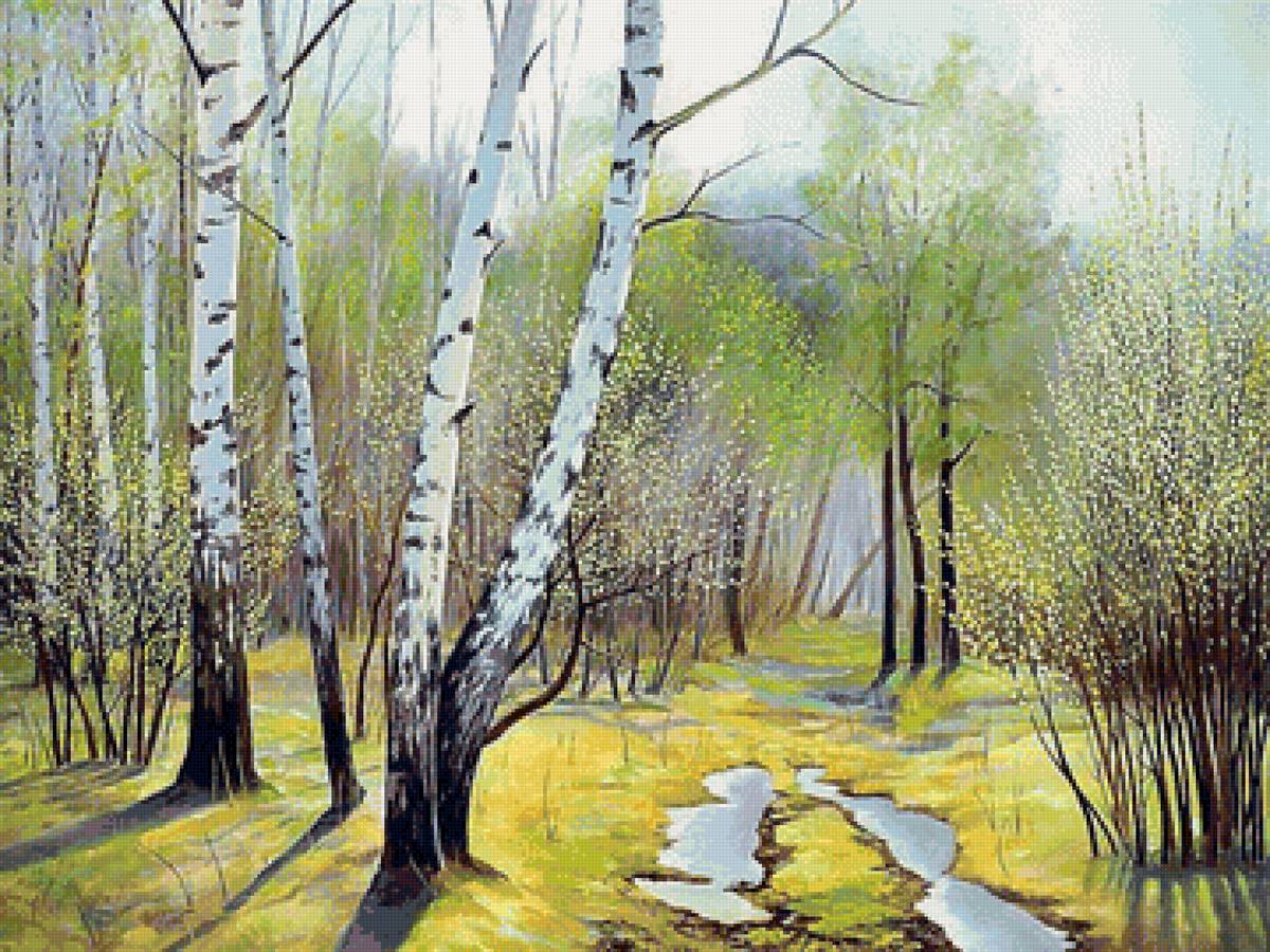 Первая зелень - лес, верба, березы, весна - предпросмотр