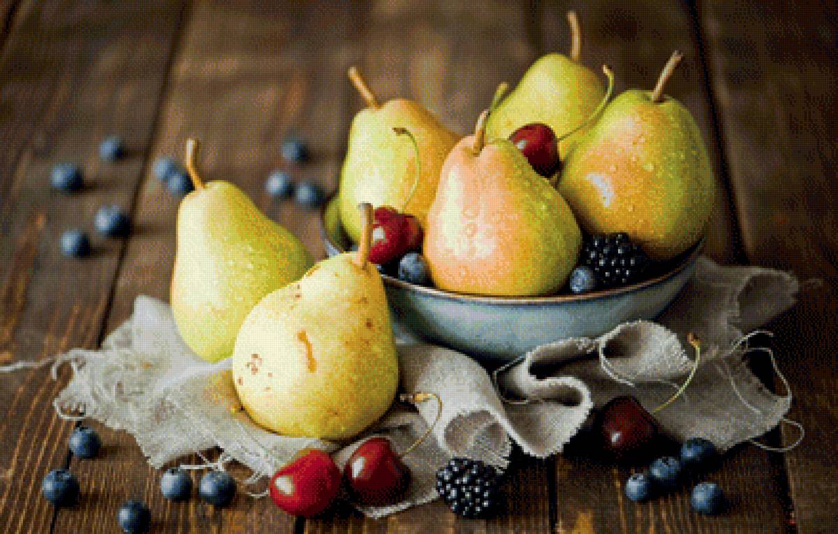 Натюрморт - вишня, ежевика, фрукты, натюрморт, груши - предпросмотр