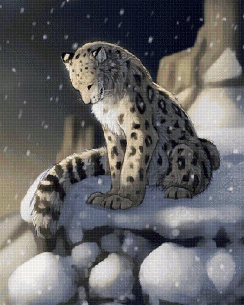 Снежный барс - снег, рисунок, животные, леопард, ирбис, зима, снежный барс - предпросмотр