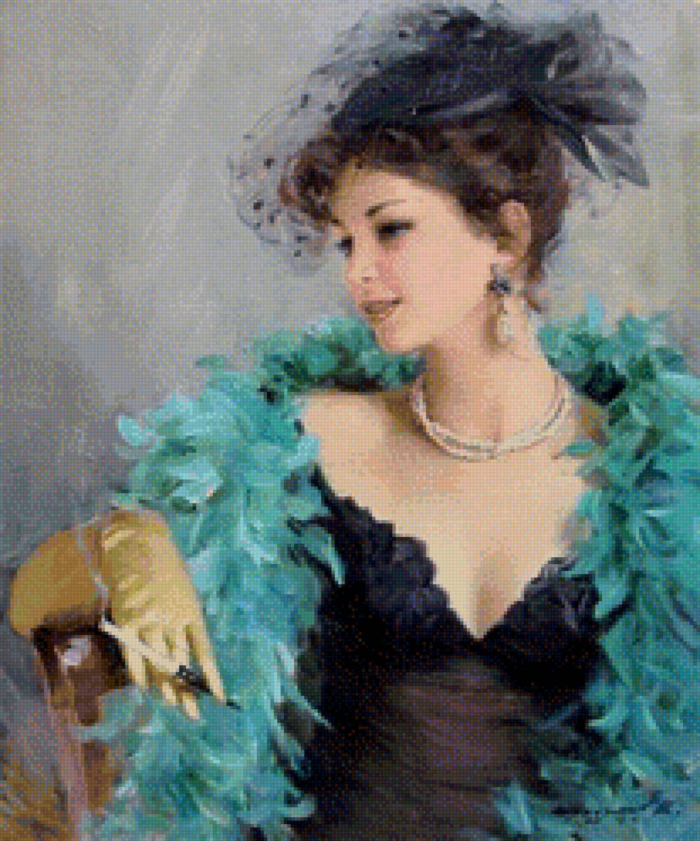 Женский образ.Константин Разумов. - боа., дама в бирюзовом - предпросмотр