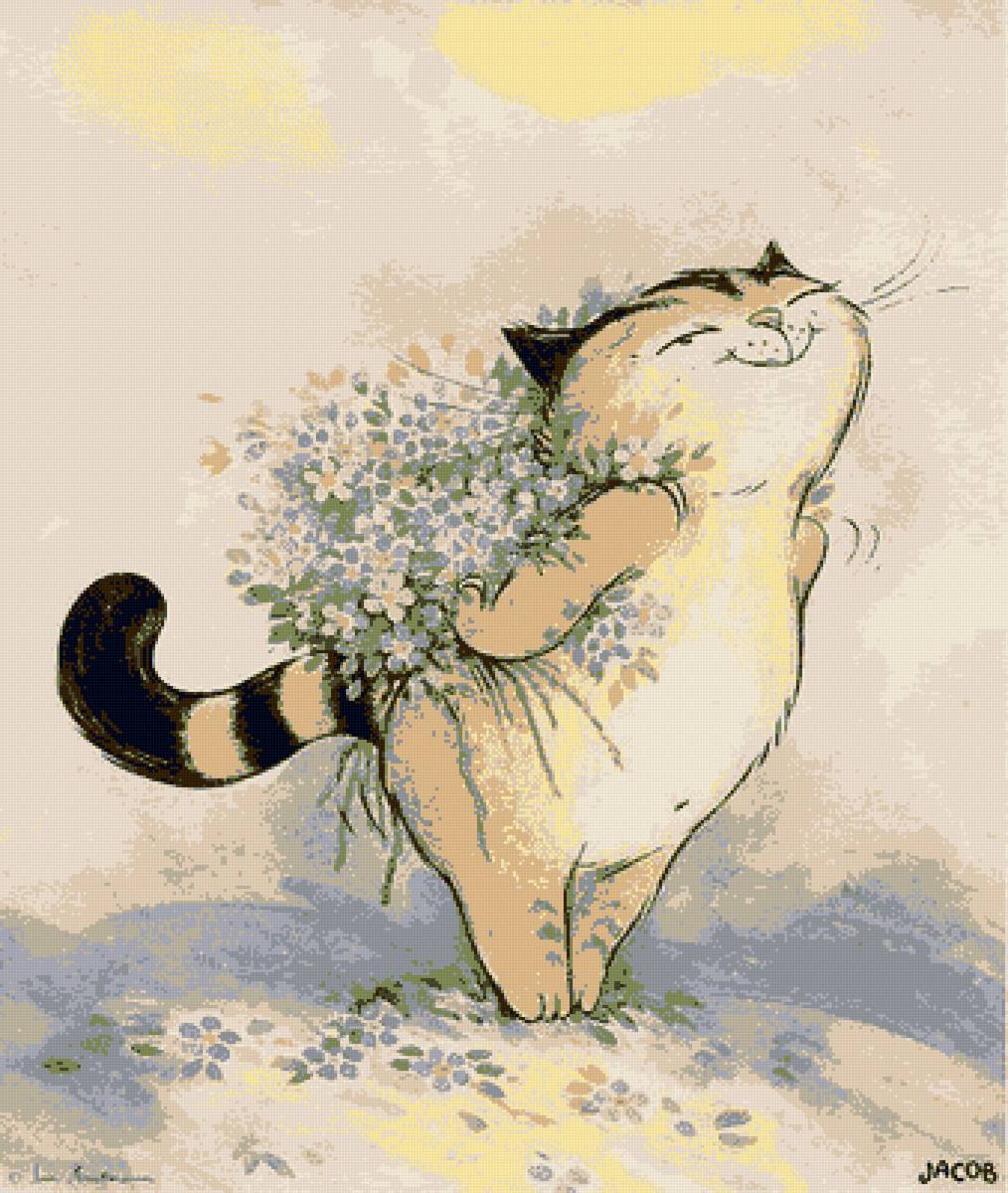 котик и букетик - кошки - предпросмотр