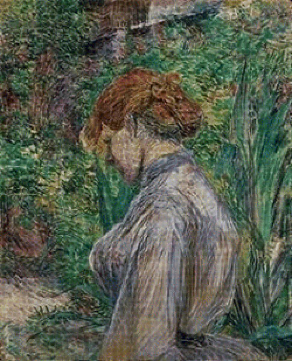 Рыжеловолосая саду - девушка, картина, сад - предпросмотр