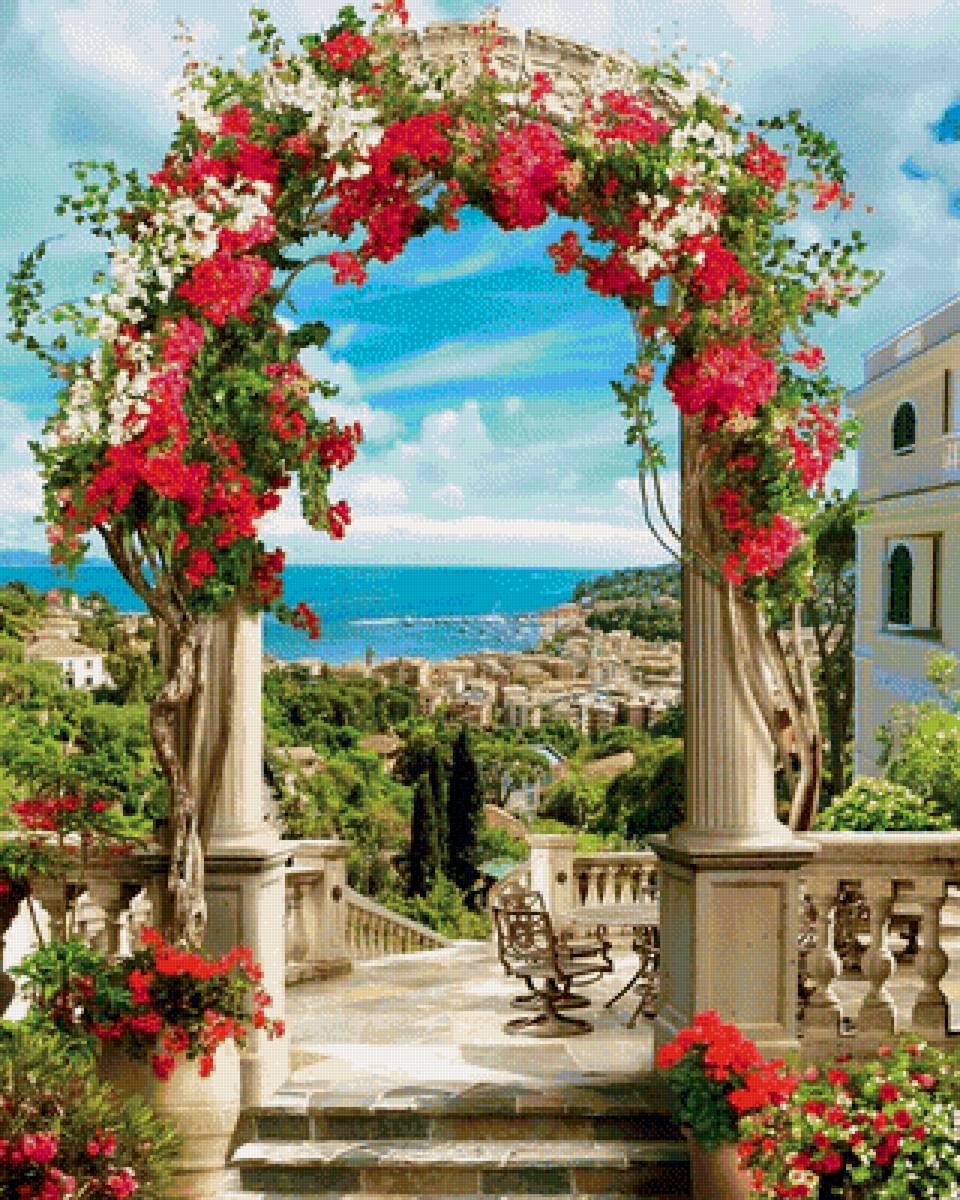 Пейзаж - арка, море, пейзаж, лето, цветы, город, природа - предпросмотр