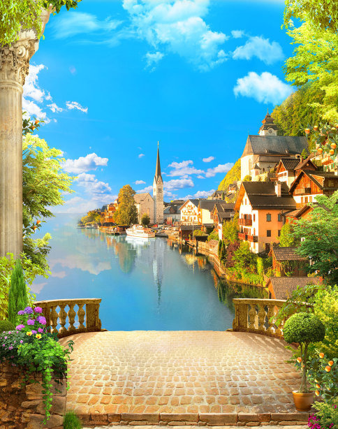 Город у моря - лето, море, город, пейзаж - оригинал