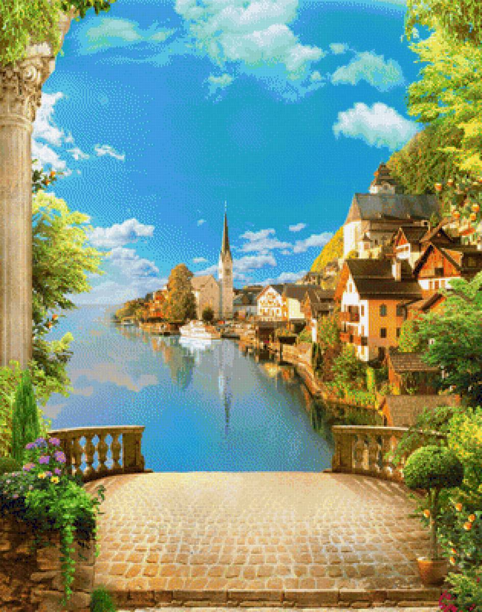 Город у моря - пейзаж, море, лето, город - предпросмотр