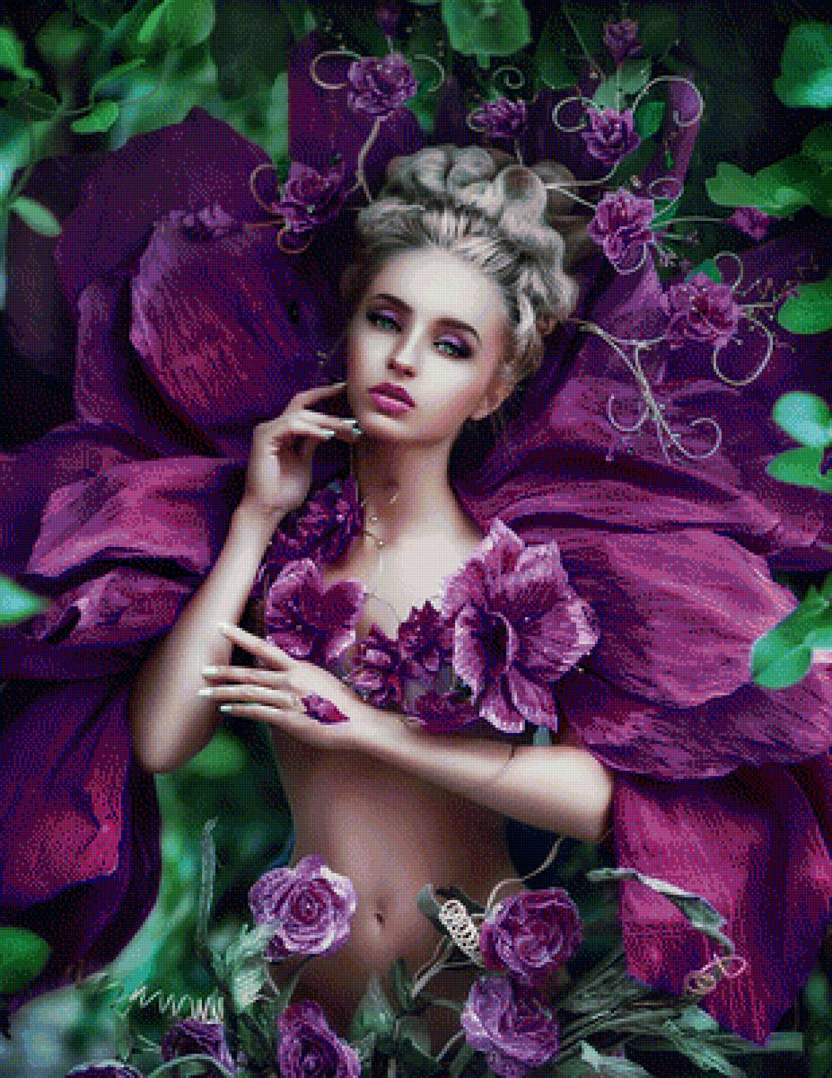 Девушка-цветы - цветок, рисунок, цветы, девушка - предпросмотр