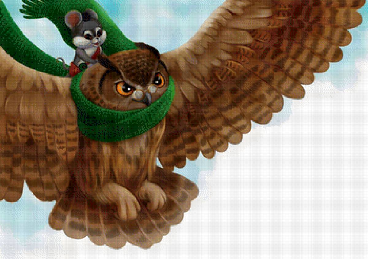 Друзья - рисунок, птица, мышонок, сова - предпросмотр