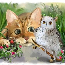 Схема вышивки «Кот и совёнок»