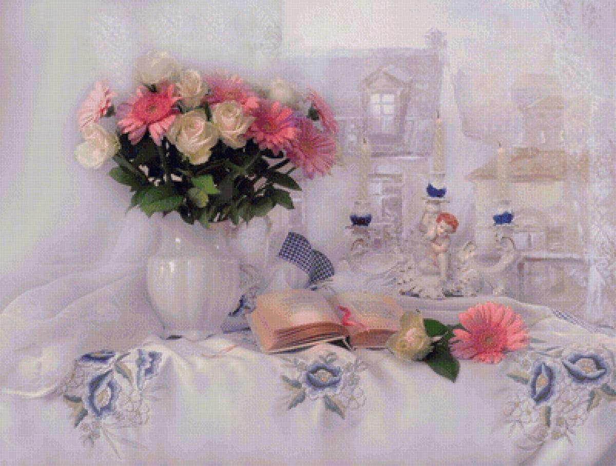 Натюрморт - розы, натюрморт, книга, цветы, букет - предпросмотр