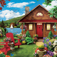 Схема вышивки «Домик у озера»